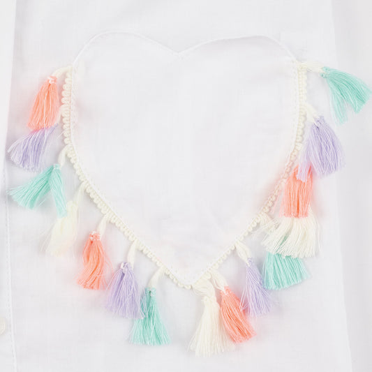 Kalp Cepli Gömlek Elbise Beyaz