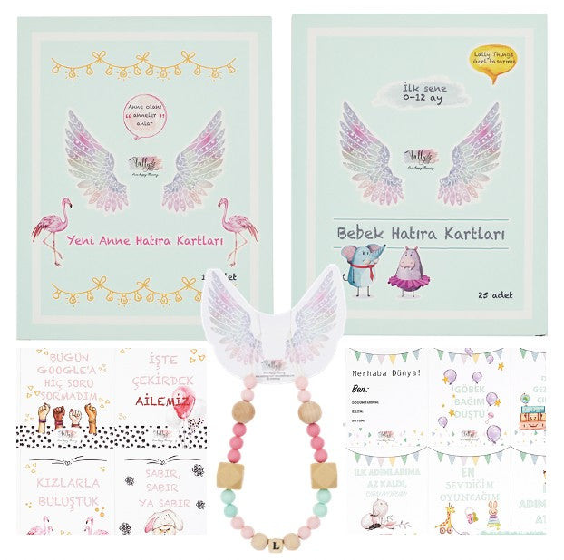 Bebek Hediye Seti - Diş Kaşıyıcı Kolye, Hatıra Kartları Seti Lally Things