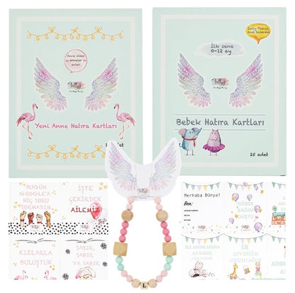 Bebek Hediye Seti - Diş Kaşıyıcı Kolye, Hatıra Kartları Seti Lally Things